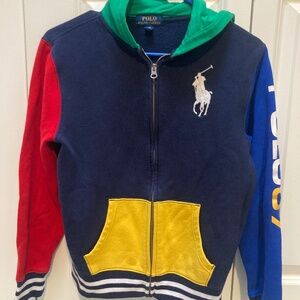 Ralph Lauren boys color blocked hooded zip sweatshirt  size large